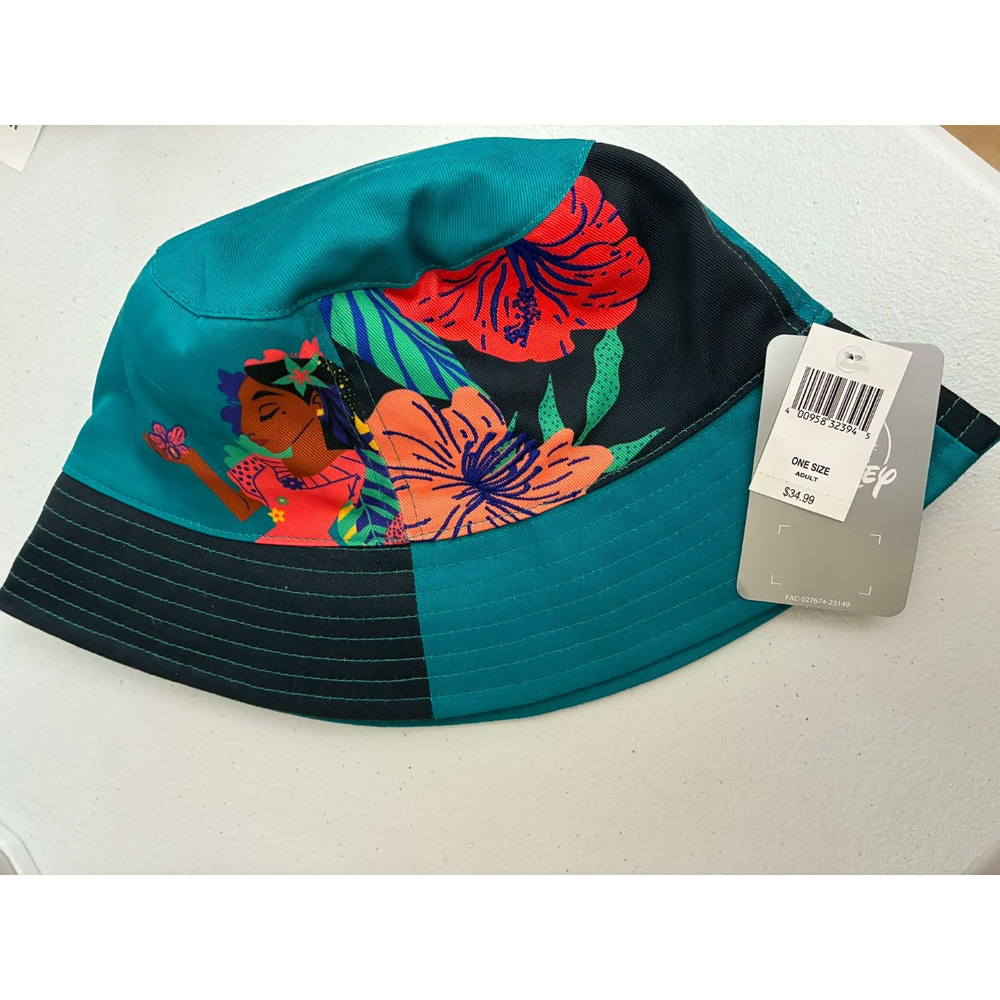 Disney Parks Bucket Hat Floral Moana Teal One Size Adult Reversible NWT